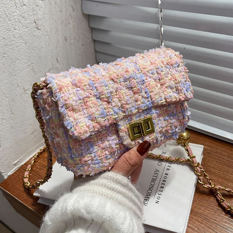 

2021 Cute Mini Woolen Shoulder Bag Design Branded Women Handbag Chain Fashion Crossbody Bag Hit Winter New Party Clutch