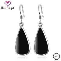 huisept fashion 925 silver earrings for female water drop shaped black epoxy tassel earrings wedding party ear jewelry wholesale