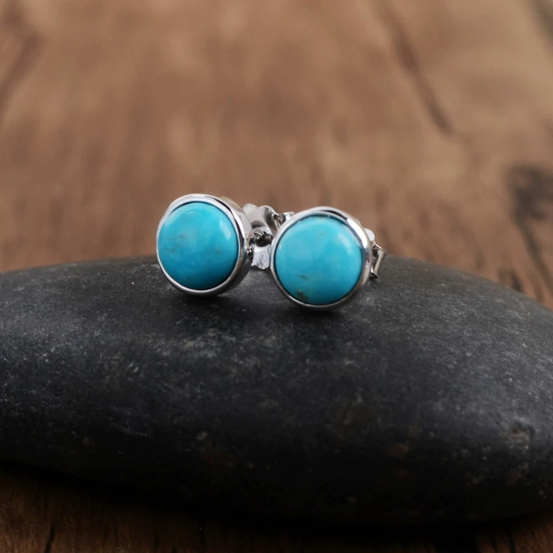 92 5 посеребренные 100% натуральная бирюза серьги-гвоздики с синим шариком хаулита