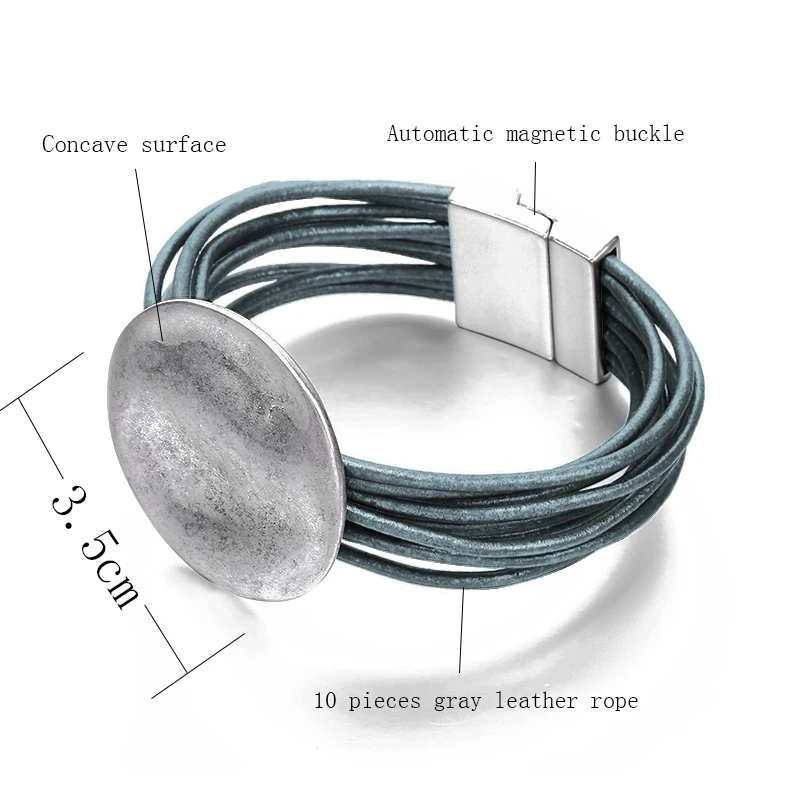 Многослойный кожаный браслет для женщин серебристый круглый с шармами и