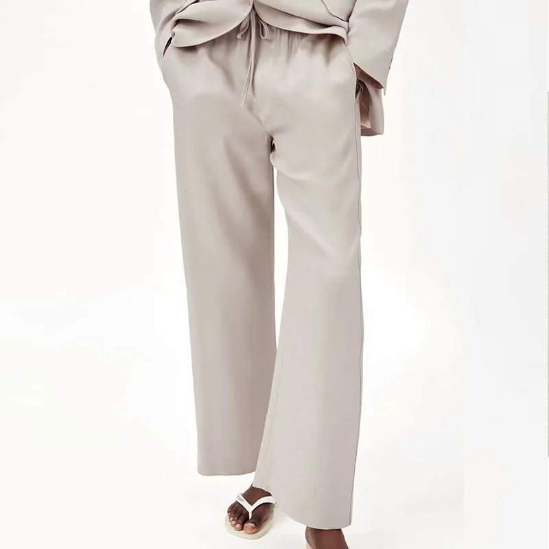 

Женские повседневные свободные брюки ZA, Однотонные эластичные штаны на завязках с карманами и бантом, уличные брюки, лето 2021