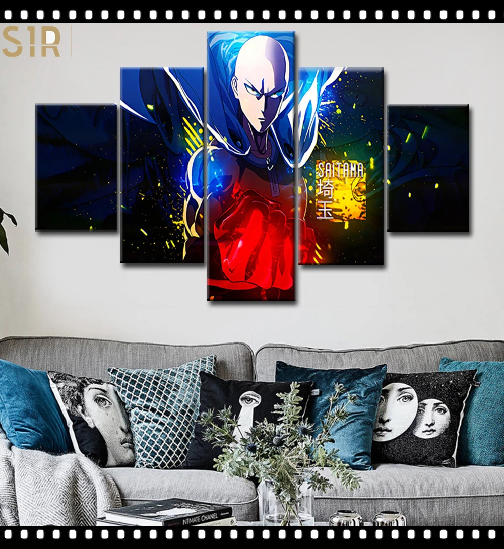 

Saitama Wall Art 5 Pieces Canvas Painting One Punch Man Poster Pictures Home Decor Living Room HD Printed Game Poster Anime