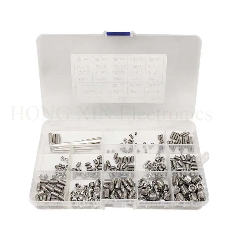 Купить 260pcs Hex hexagon socket cone point set screw assortment kit M3 M4 M5 M6 M8 stainless