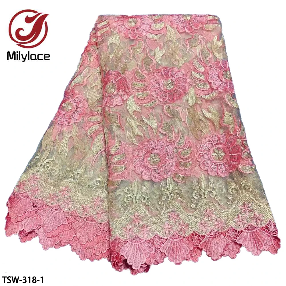 

Hot Sale Nigerian Lace Fabric 2020 High Quality Lace Embroidered Rhinestones Lace African Lace Fabric TSW-318