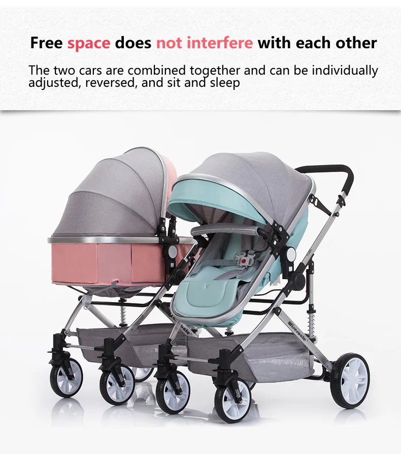 Babyfond легкая двойная коляска с высоким пейзажем, коляска может лежать, ударопрочная, складная, съемная коляска