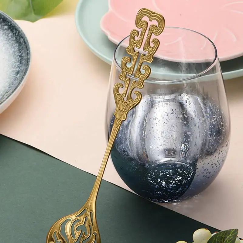 Роскошная резная десертная ложка для чая кофейная из нержавеющей стали в