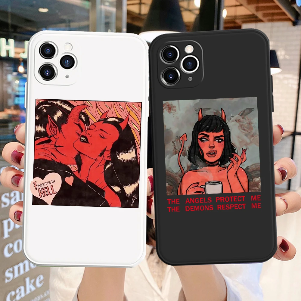 

PUNQZY Devil Girl Gift Art Phone Case For Iphone 12 11 PRO MAX 6S 7 8Plus 7s XS XR XS MAX SE2020 Soft TPU Protect The Lens Cover