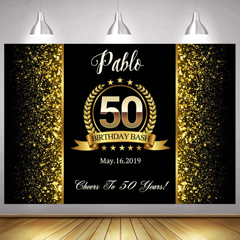 

Glitter Gold Photography Backdrop Happy 50th Birthday Party Decor Background Banner Dinner Event Photocall Studio Photo Booth