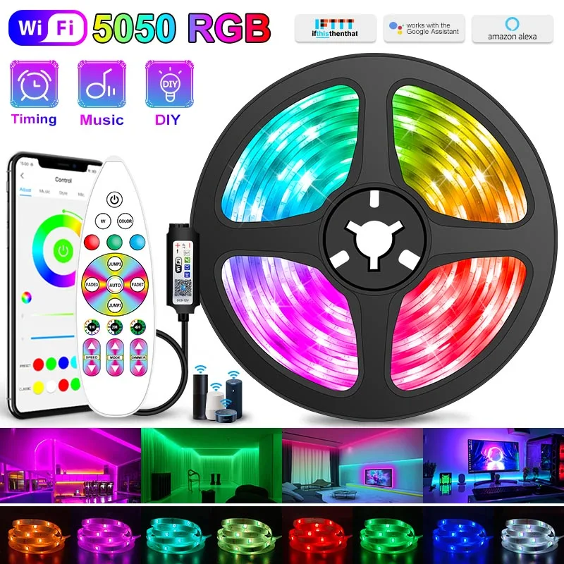 Светодиодная ленсветильник RGB s 5M-30M 2835 5050 LED светильник Alexa Wifi гибкая светодиодная
