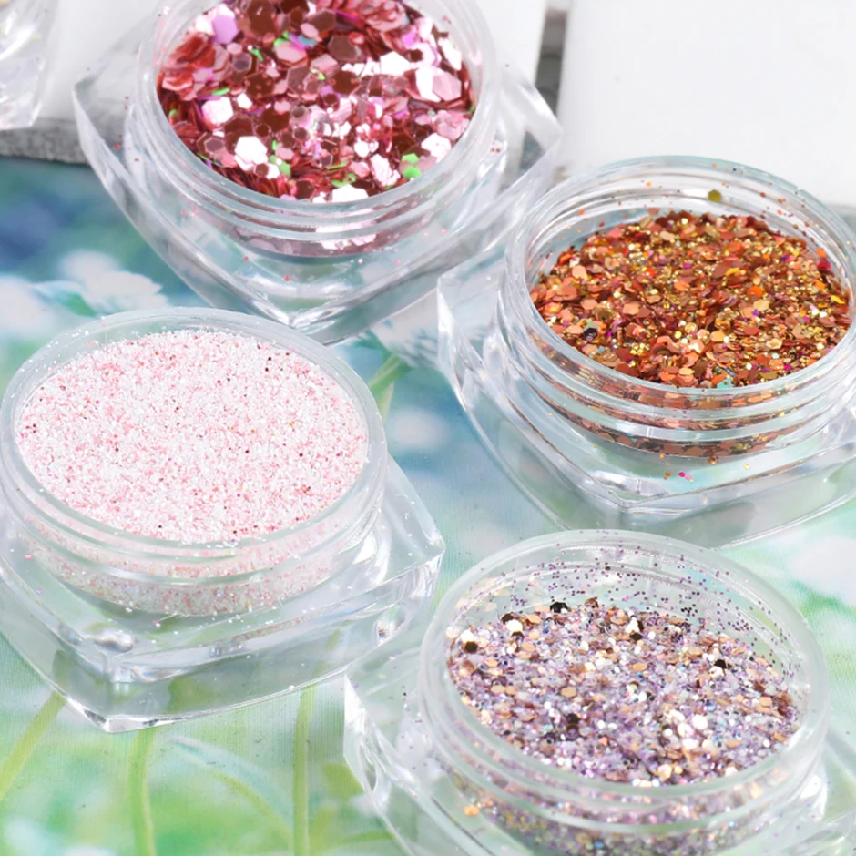 

NEW 6Pcs/Set Nail Glitter Holographic Rose Gold Luxury Sequin Paillette Nail Art Powder Summer Polish Manicure Decoration