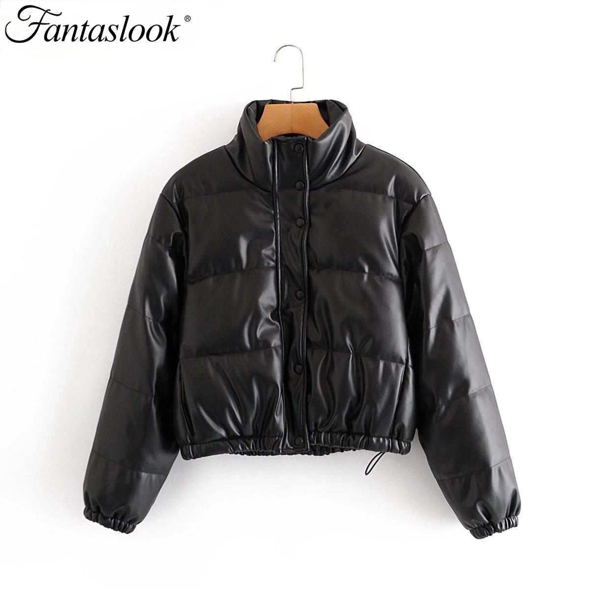 

Winter Jacket Thick Warm Leather Coat Women Stand Collar Short Black Jacket Streetwear Female Casual Zipper Cotton Outerwear