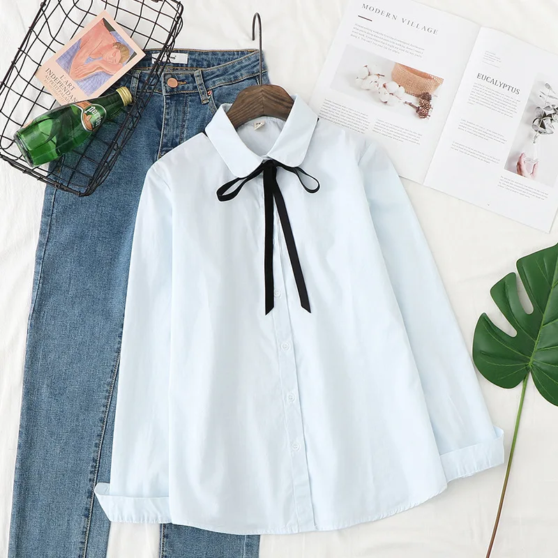 Женская блузка и рубашки с длинным рукавом H.SA белая галстуком-бабочкой весна 2020 |