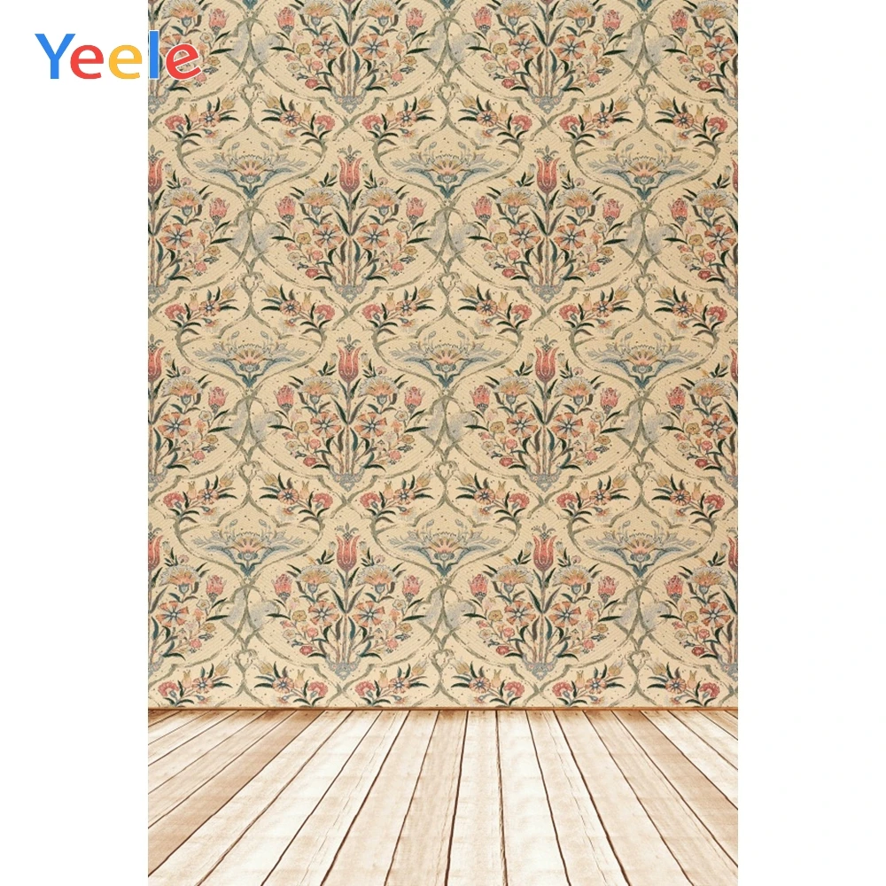 Vintage Damask Pattern Wooden Floor Baby Portrait Photography Backgrounds Customized Photographic Backdrops For Photo Studio | Электроника