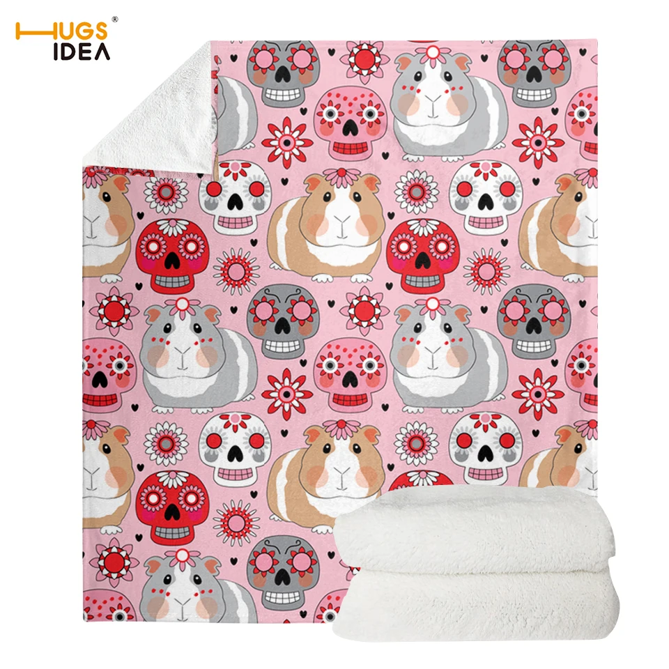 Фланелевое Флисовое одеяло HUGSIDEA с рисунком сахарного черепа и морской свинки