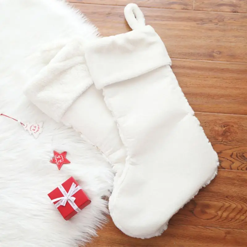 Faux Fur Christmas Stockings Candy Gift Bag Snowflake Socks Hanging Xmas Tree 448A