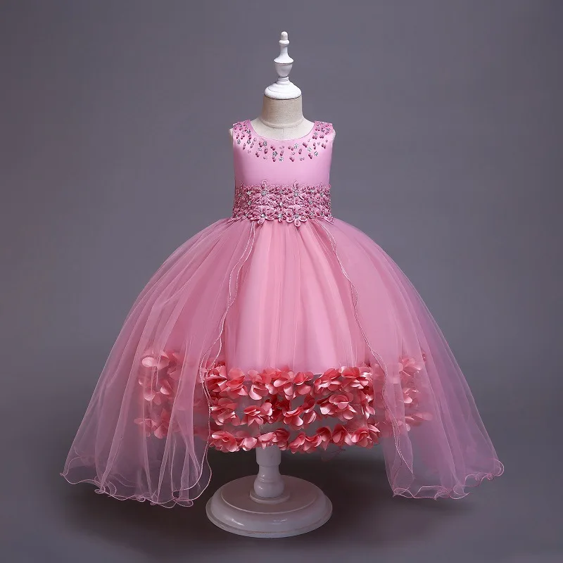 Kids Dresses for Girls Girls Gown Tutu Dress Flower Girl Wedding Party Princess Dress Kids T-stage Show Baptism Girls Dress - Цвет: Розовый