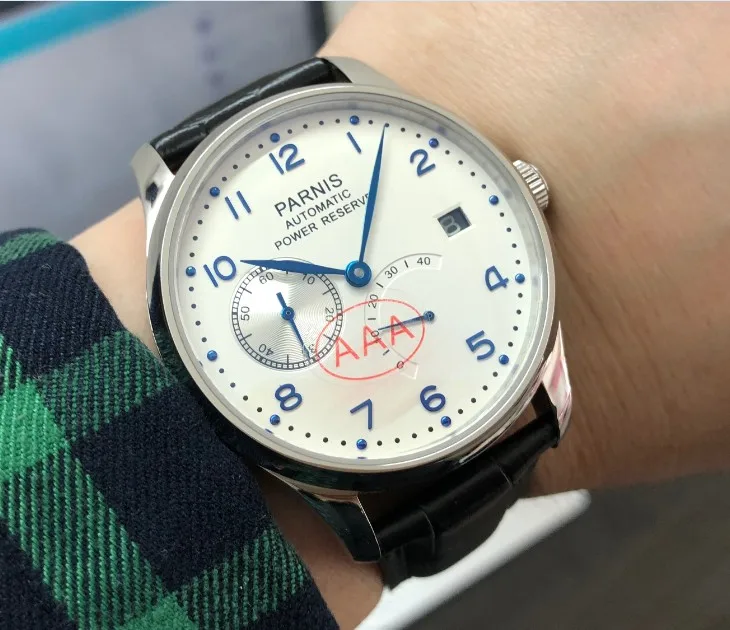 Мужские часы с сапфировым кристаллом 43 мм парниш белым циферблатом