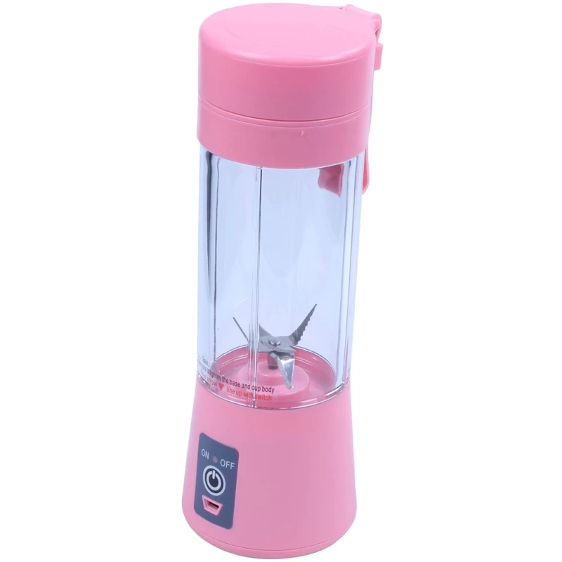 Pink USB соковыжималка, мобильный Миксер для сока, бытовой миксер для фруктов-шесть лезвий, 400 мл машина для смешивания фруктов с USB зарядным кабелем - Цвет: Pink