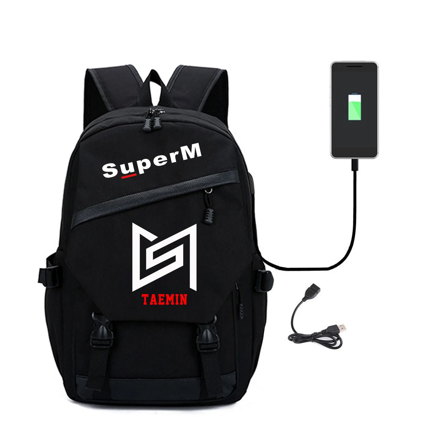 

SuperM Kpop super m Backpack Student Backpack With USB Charging Port Canvas College Bag Backpack Women