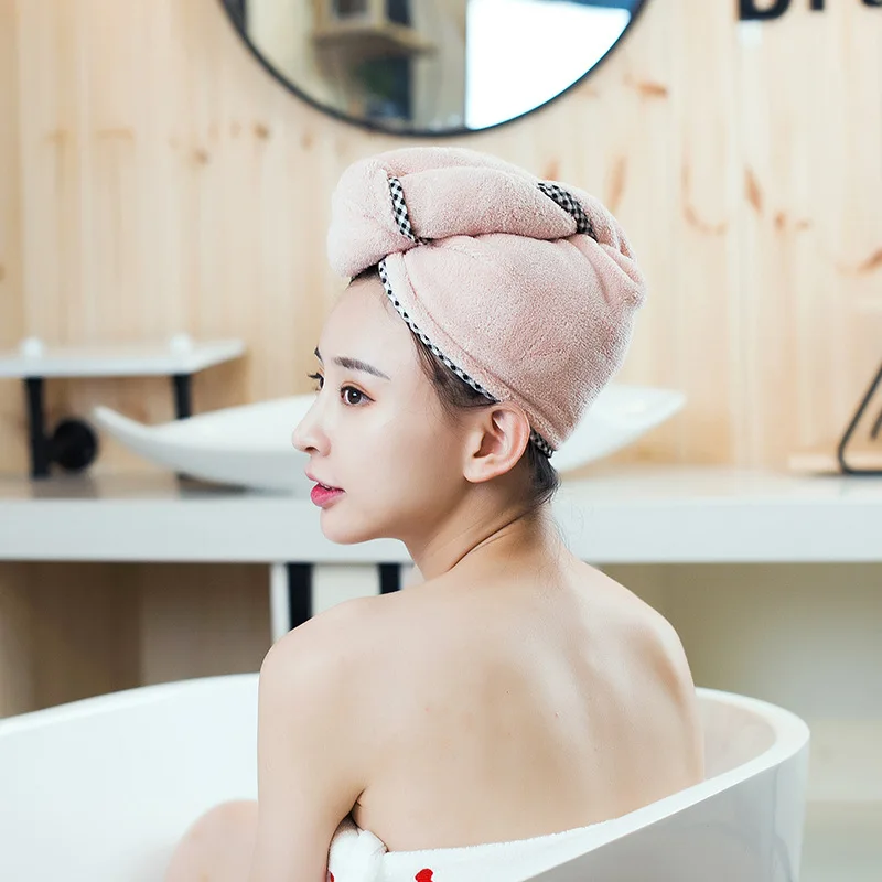 

Optimization of coral fleece dry hair cap towels bath cap hair fast dry headcloth thickening polyester kam serging towels