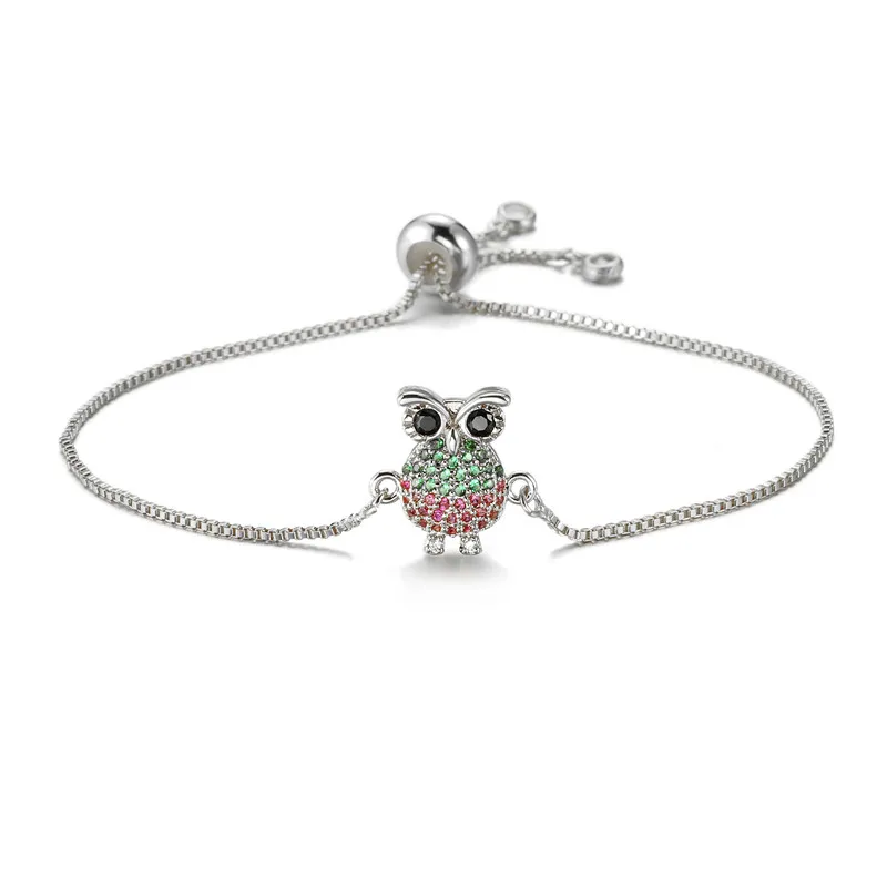 NEWBUY Trendy Blue Color Rope Life Tree Bracelet Cubic Zirconia Inlay Gold Color Owl Charm Bracelets For Women Girl Dropship - Окраска металла: NBSL383