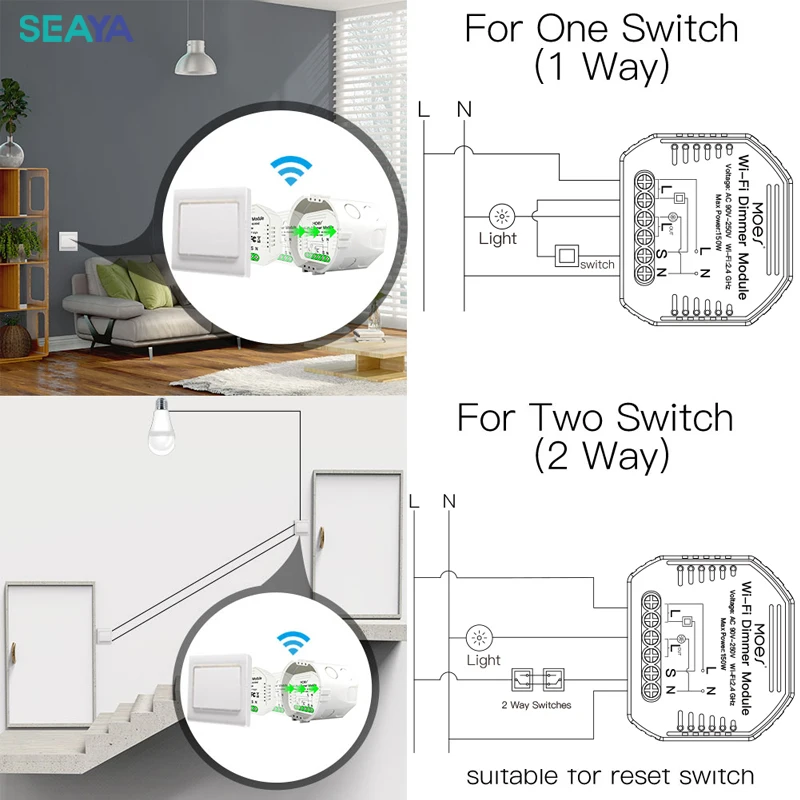 SEAYA WiFi Smart LED Light Dimmer 1/2 Way Switch Life/Tuya APP Remote Control Works with Alexa Echo Google Home | Лампы и освещение