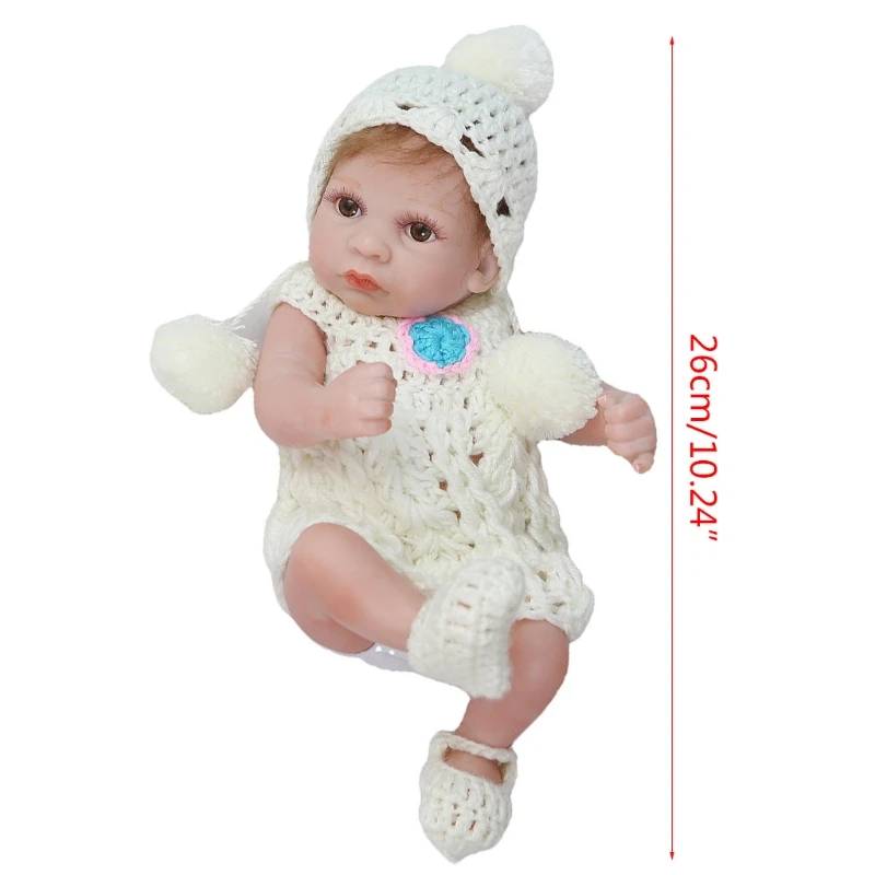 

26cm Mini Lifelike Girl Doll Brown Eyes White Pajamas Soft Vinyl Silicone Toddler Babies Accompany Toy P15C