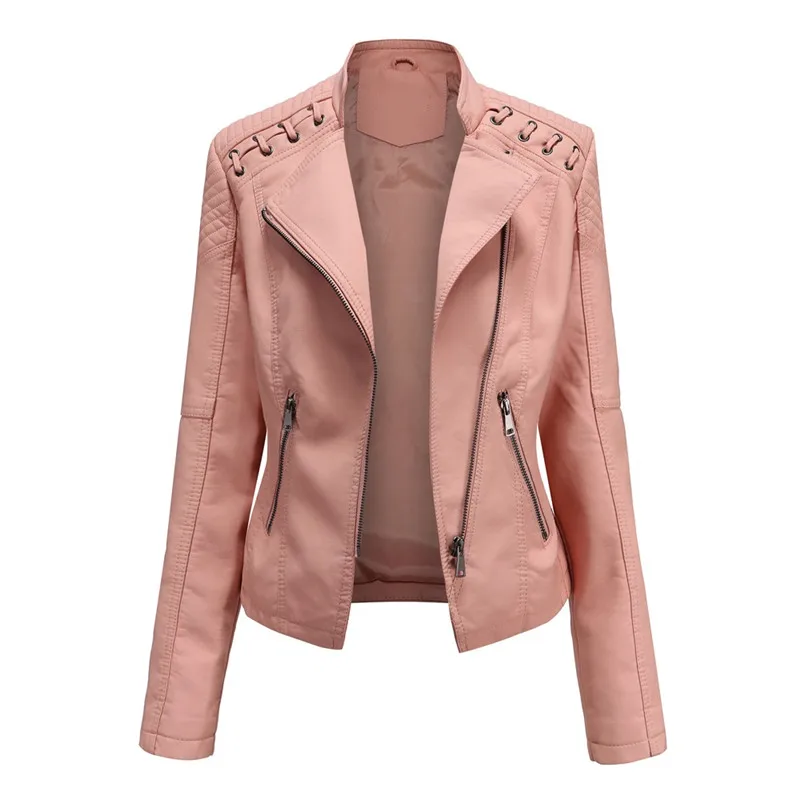 

Women New Short Zipper Female Leather Jacket Casual Faux Leather Clothing 2021 New Female Fashion Jackets Multicolor Selection