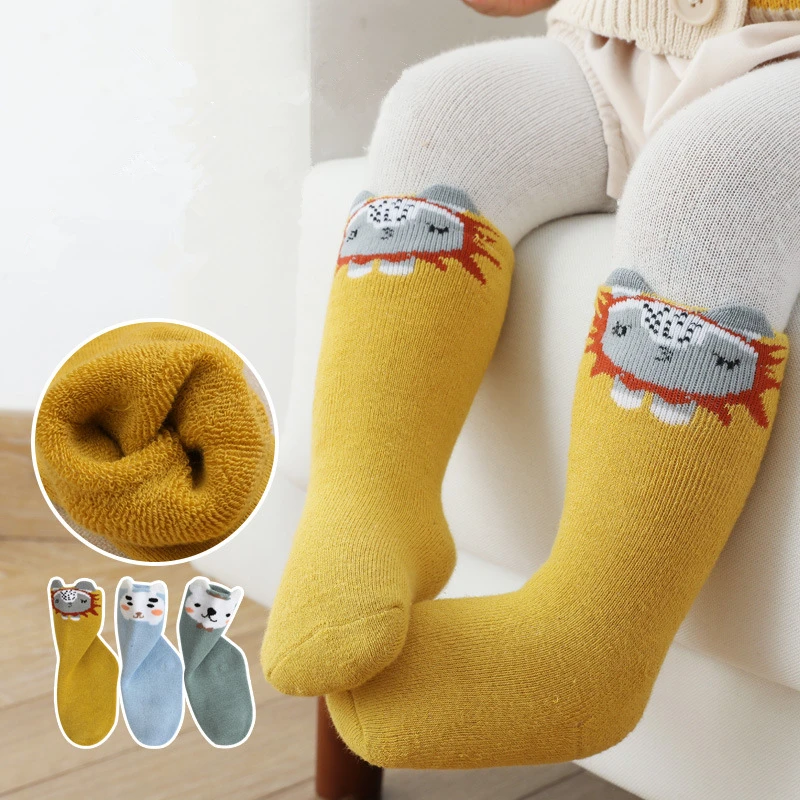 3 Pair/Lot Cotton Thick Baby Toddler Socks Winter Warm Infant Kids Foot Long Sock Newborn Boys Girls Cute Animal Socks balabala 3 pairs lot boys socks children socks with cute animal print summer casual sock for newborn baby short infant socks