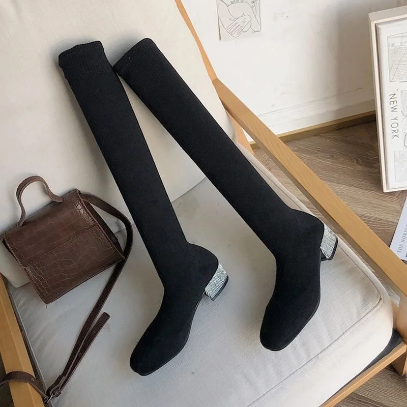 

Женские высокие ботинки 2021, ботильоны без шнуровки в западном стиле, женские осенние вязаные ботинки на платформе, ботинки-носки для женщин,...