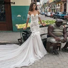 Женское свадебное платье-Русалка Booma, винтажное кружевное платье с открытыми плечами, открытой спиной и аппликацией, со шлейфом