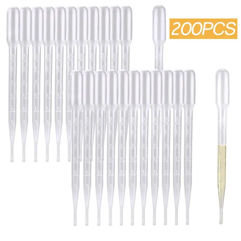 Пластиковые переносные пипетки со шкалой 200 шт. 3 мл для лаборатории и макияжа