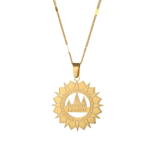 Rhodium Plated Lalish ожерелья с подвесками золотого цвета из нержавеющей стали Yezidi Faith Pilgrimage ювелирные изделия - Metal color: Rhodium Plated