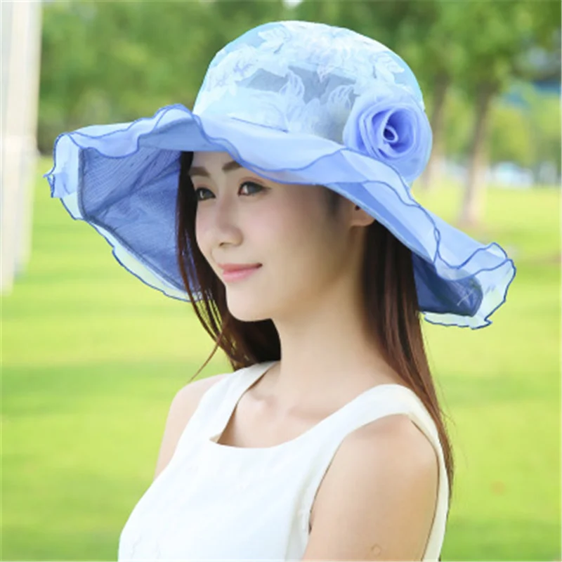 

FRALOSHA Embroidered Fashion Woman Korean Summer Anti-Ultraviolet Sun Hat Fashion Sun Hat Sun Hat Foldable Lotus Leaf Hat