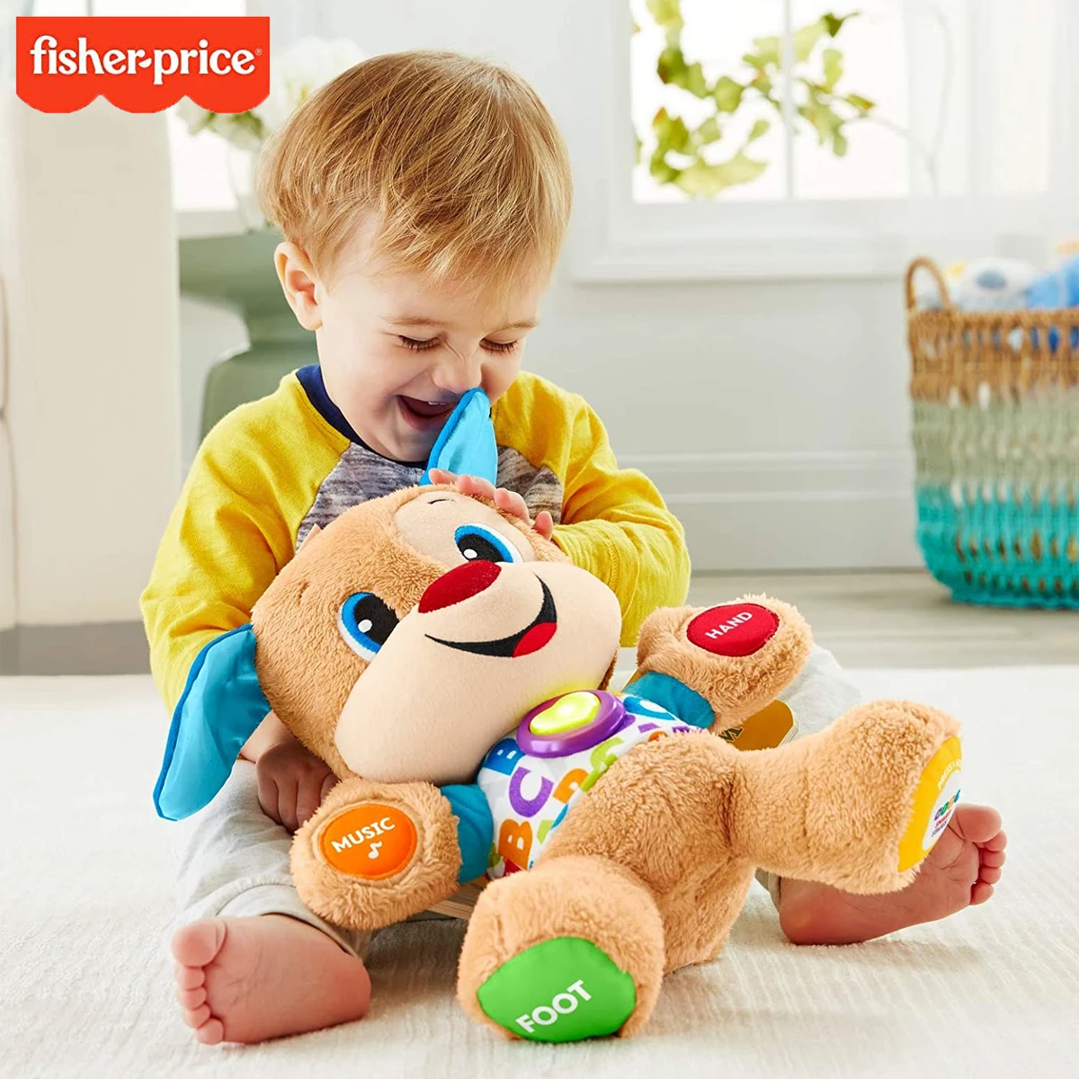 Fisher-Price смех и обучение умные сцены щенок с китайским английским 75 + песни звук