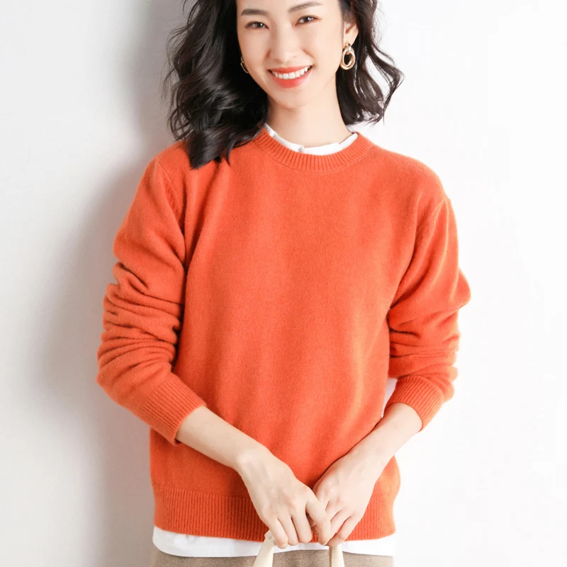 

Autumn and winter new round neck sweater women loose lazy woolen sweater thick warm casual pullover bottoming shirt