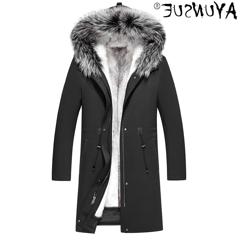 

Men Winter Jacket Clothing Genuine Shearling Jackets 2021 Male Cross Mink Fur Coat Long Hooded Parka Veste Homme LXR930