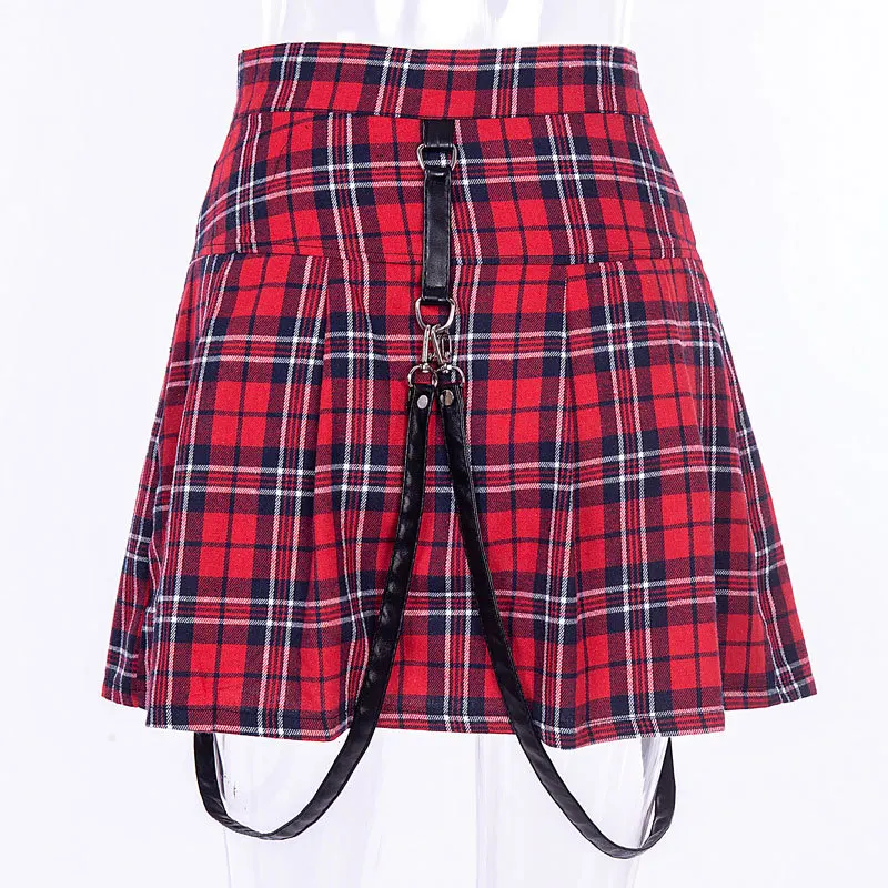

2020 summer hotsale high street style ladies zipper mini skirt women elastic high waist plaid A-line skirt with pocket