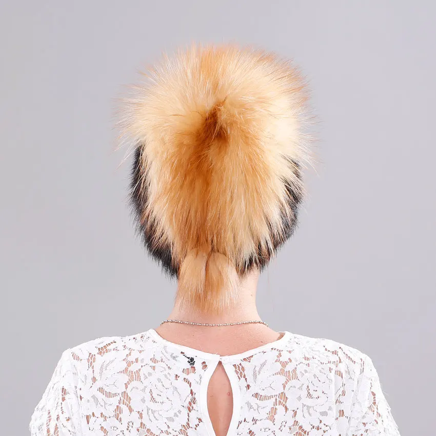 ICYMI норка мех Теплые женские вязаные шапки с мехом лисы помпон из натурального