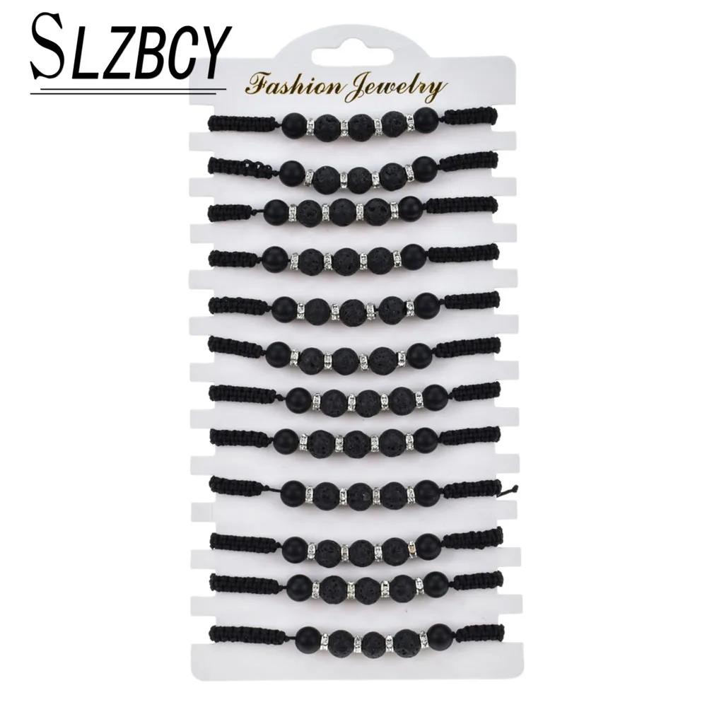 12 шт./лот черная плетеная веревка из вулканического камня Набор браслетов для