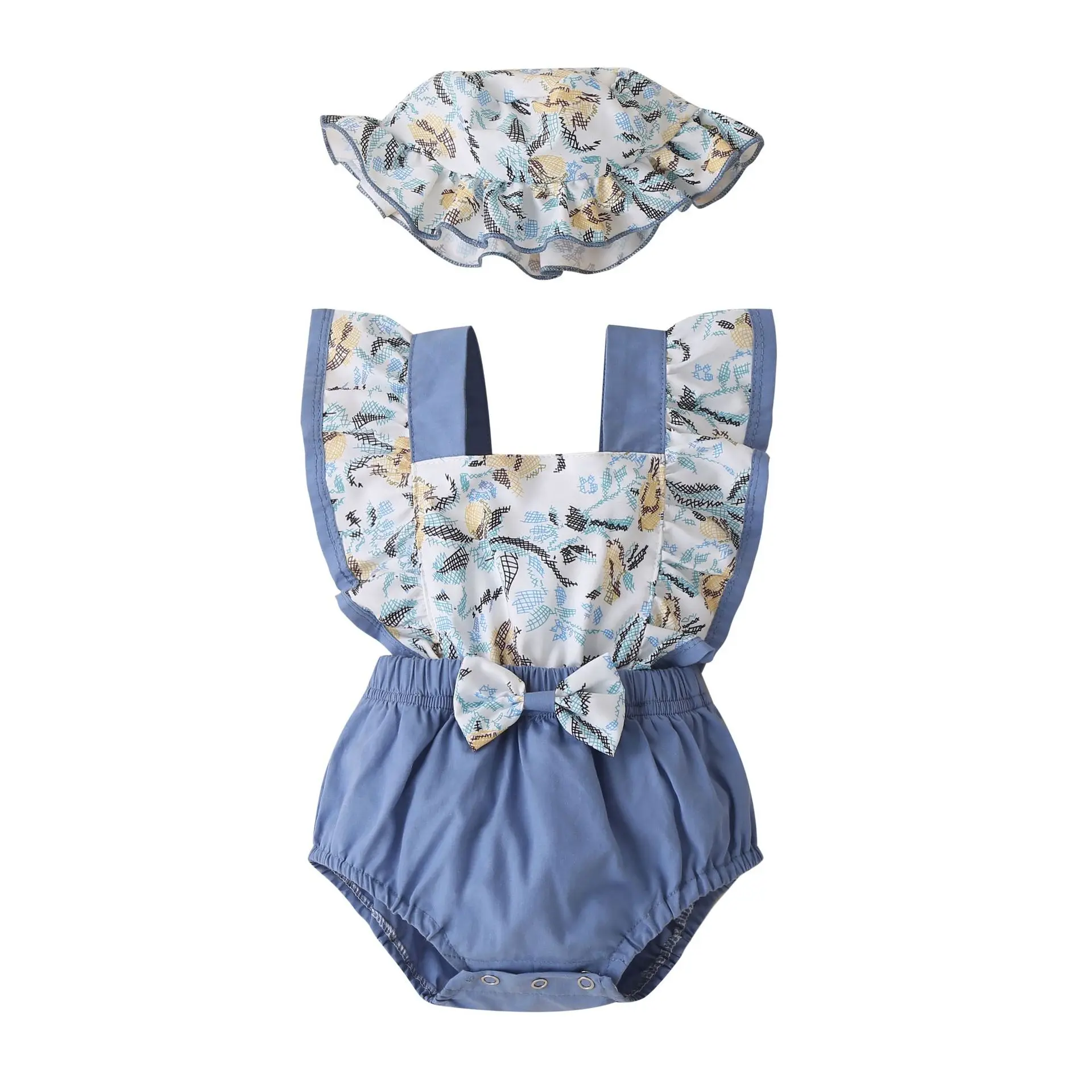 

Ecavus Summer New Infant Jumpsuit Round Neck Sleeveless Bodysuit Floral Toddler Baby Girl Romper +Hats 2Pcs Casual Baby Cloth