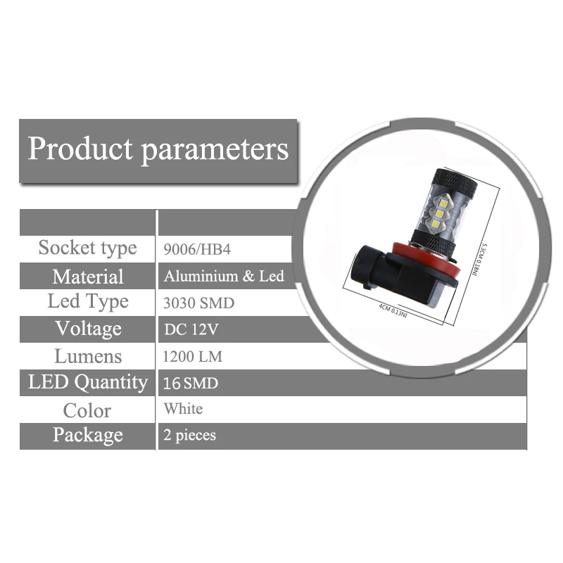 2x 9006/HB4 светодиодный canbus 3030SMD лампы отражатель зеркальный дизайн для