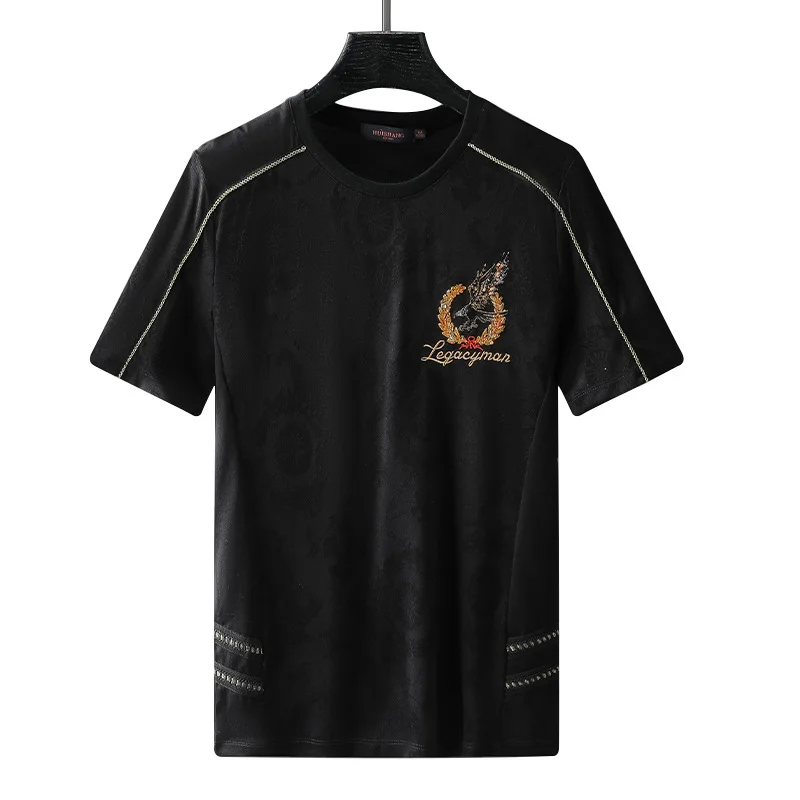 

2021 Eagle Sequins Embroidery T Shirts Men Summer Clothes Streetwear Mercerized Cotton Slim O Neck Short Sleeve Slim T-shirt Man