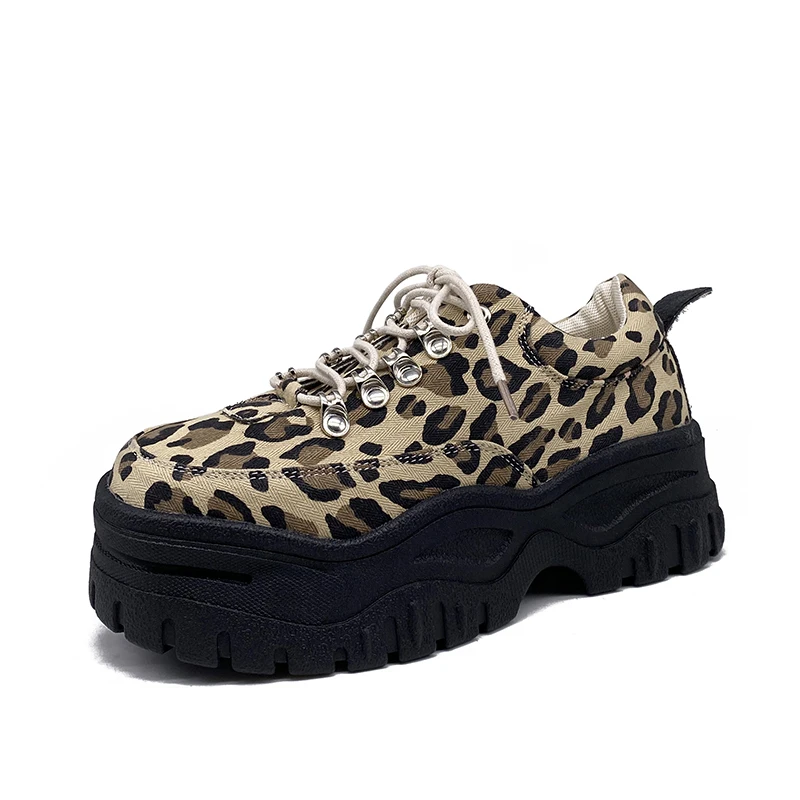 

Cross Women's Shoes Clogs Platform Casual Female Sneakers Modis British Style Round Toe Creepers Retro 2021 Preppy New Leopard L