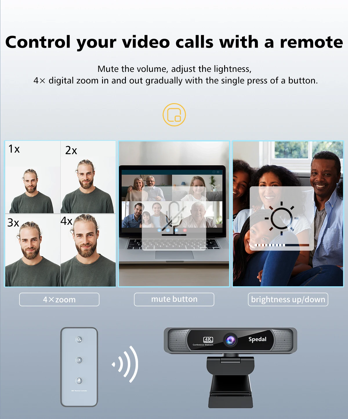 Spedal FF931 HD 4K Webcam 120°Wide Angle Wtih Microphone And Remote Control Streaming Web Camera For PC Mac Conferencin |