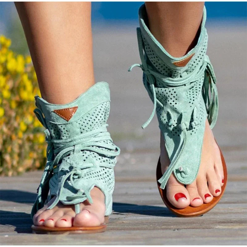 

Retro Women's Sandals 2021 Gladiator Ladies Clip Toe Vintage Boots Casual Tassel Rome Fashion Summer Woman Shoes Female New