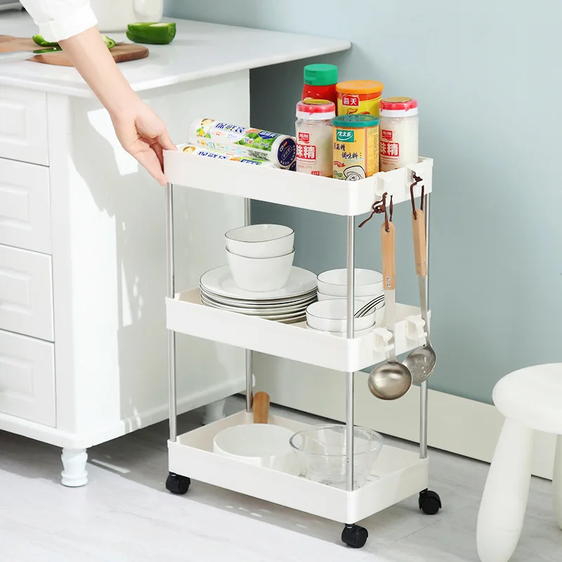 

2/3/4 Layer Gap Kitchen Storage Rack Slim Slide Tower Movable Assemble Plastic Bathroom Shelf Wheels Space Saving Organizer