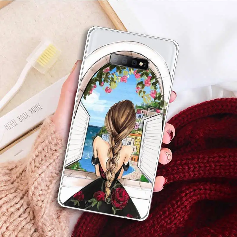 

Merry Christmas Brown Hair Girl Phone Case Clear Transparent for samsung A 21s 50 71 S 8 9 20 note 10 20 plus ultra