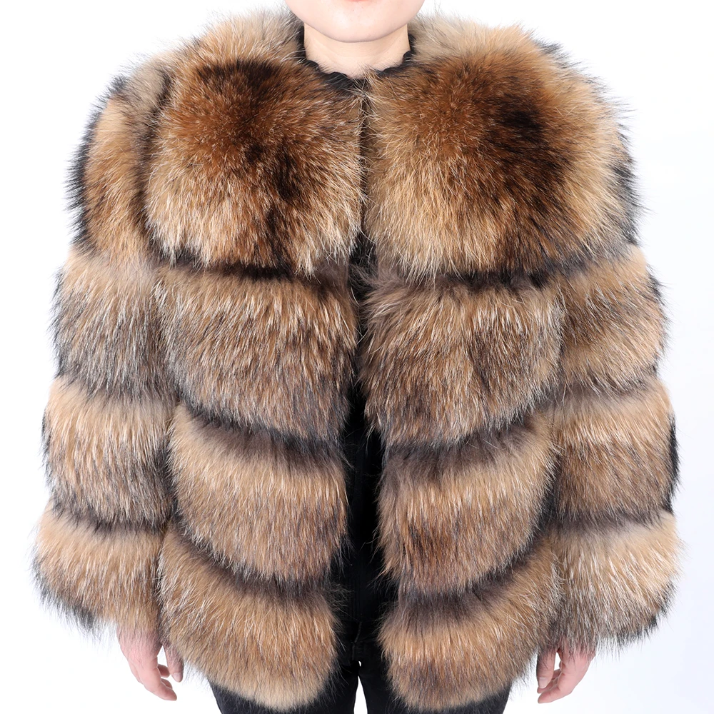 Winter Women 2022 New Style Real Fur Coat 100% Real Natural Raccoon Fur Jacket High Quality Fox Fur Coat Luxury Round Neck Warm
