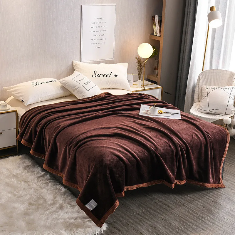 

Soft Warm Coral Fleece Blanket Autumn And Winter Bedspread Bedding 200*230cm Solid Flannel Blanket Blue Grey Coffee Home Textile